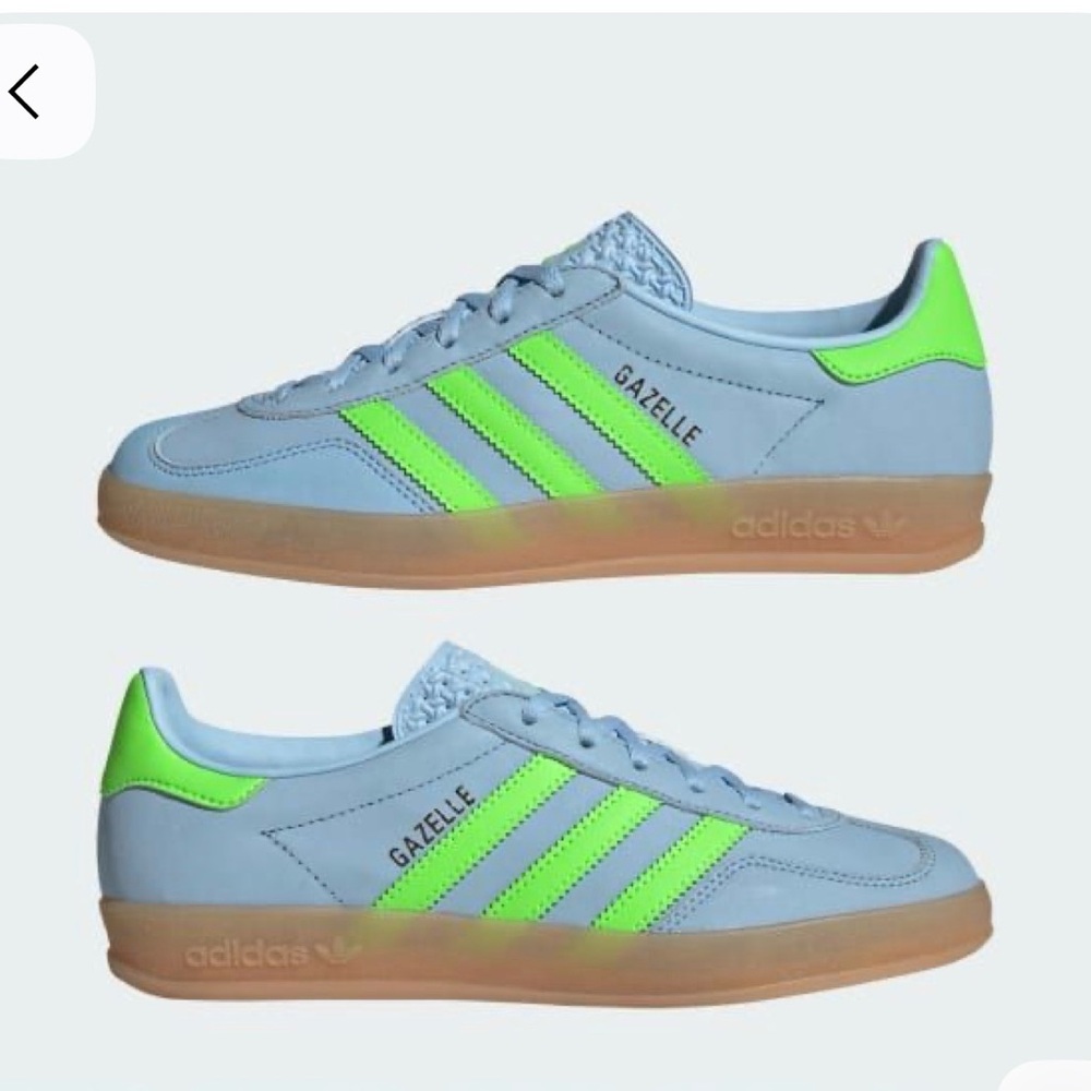 Adidas Gazelle Sneakers Sky Blue with Neon/Solar Green Accents size 7 - Picture 2 of 13